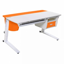 Парта Астек Прайм белый оранжевый с коротким выдвижным ящиком и тумбой (выставочный образец)